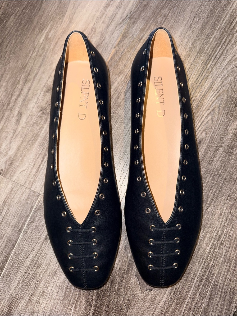 Silent D Black Leather Eyelet Ballet Flats New Size 39
